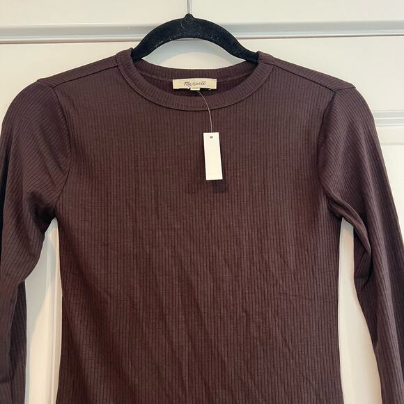 NWT Madewell Women's Brown Ribbed Basic Longsleeve Top Size XS - Picture 8 of 9